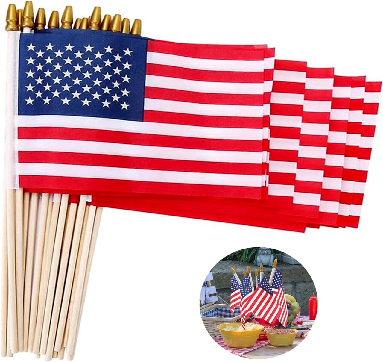 12Pcs 8x12 Inch Small American Flags on Stick, US Wood Stick Flags with Kid-safe Spear Top, American Flags for Outside 8x12″ Memorial Day, 4th of July Independence Day Decorations Veterans Parades